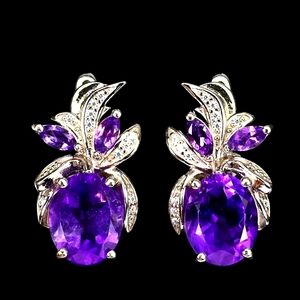 Natural‎ Amethyst 9x8mm & Cz 925 Sterling Silver Earrings